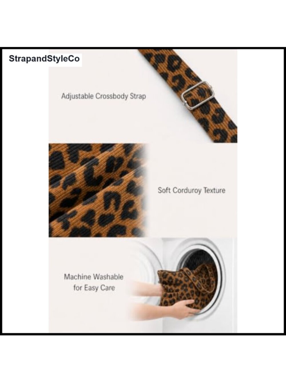 Corduroy Tote Bag Multi-Pocket Leopard Print 15 inch Laptop - Picture 5 of 5